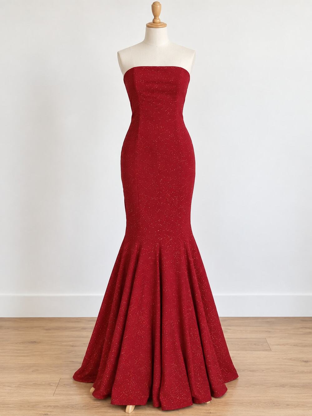 Y2K Jessica McClintock Red Glitter Strapless Mermaid Gown Size 2 Vintage Formal